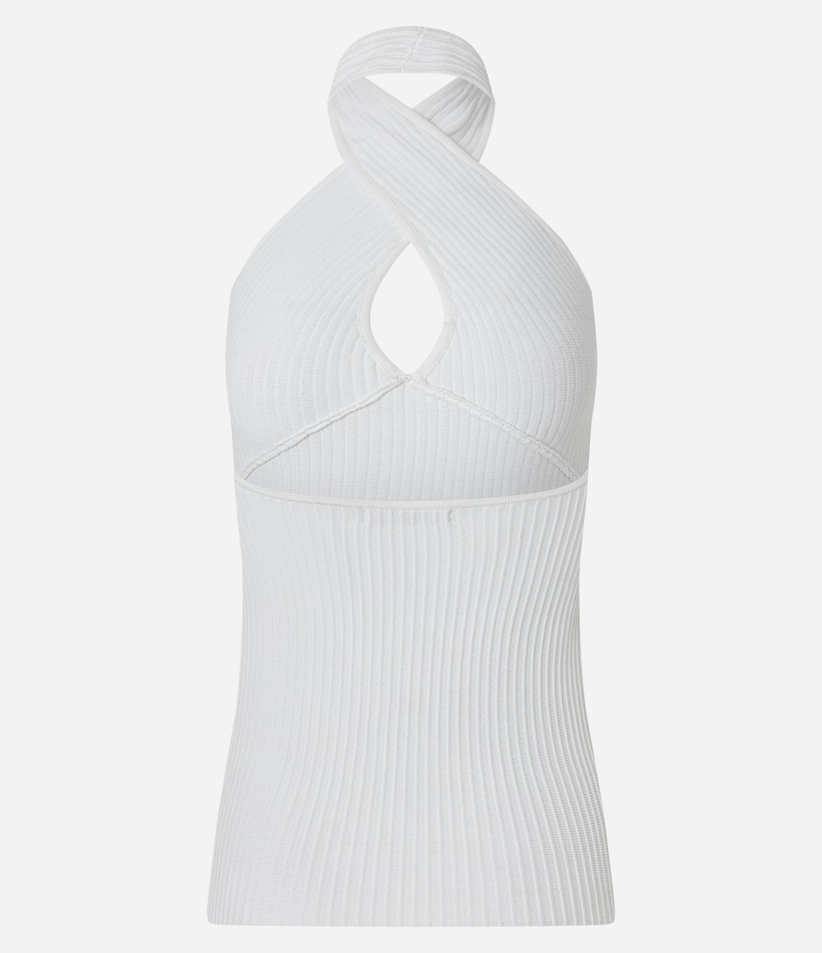 Blusa Frente Única em Tricô Canelado com Vazado Branco 7