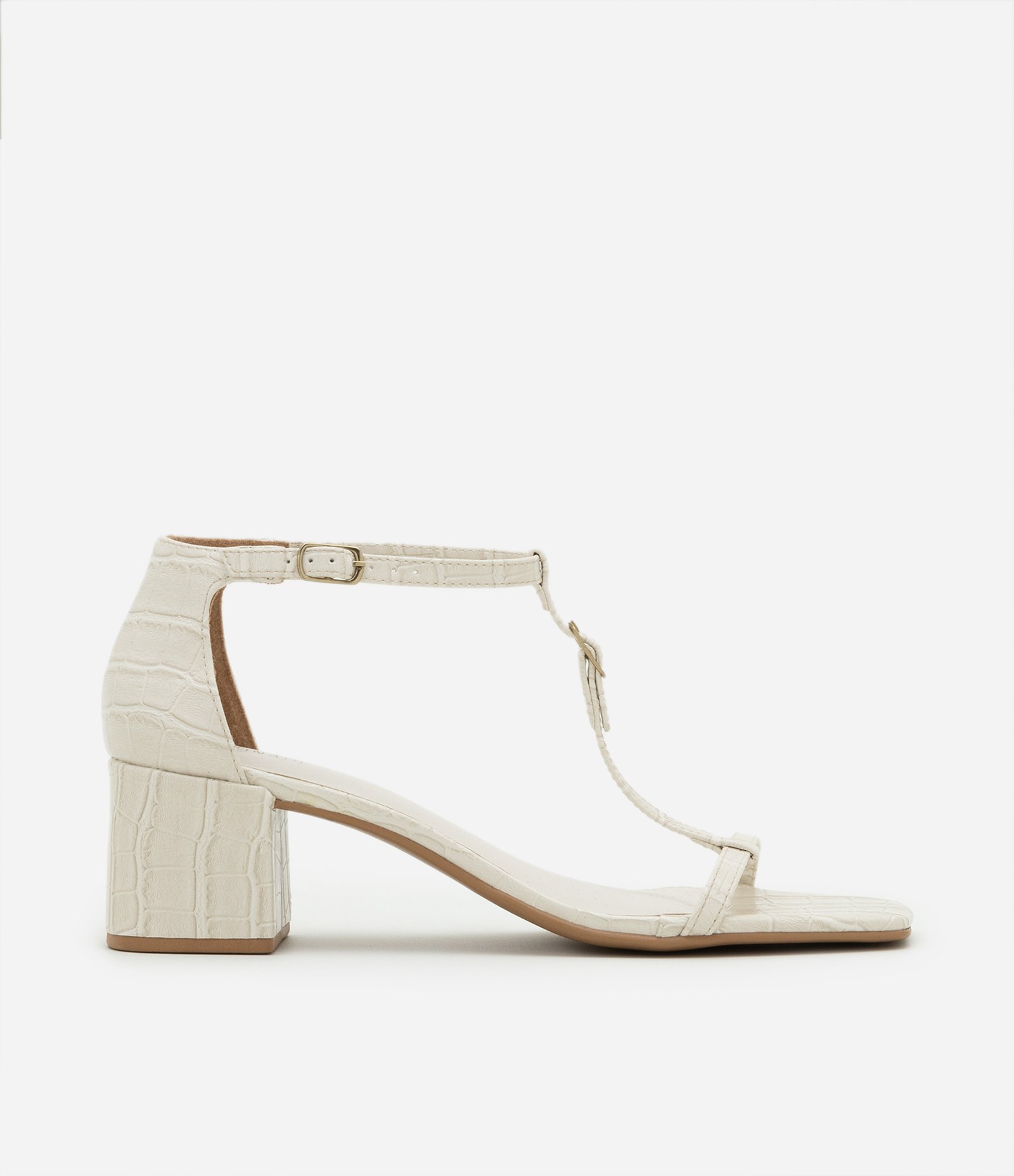 Sandália em PU com Textura Croco e Tiras Finas Off White 1