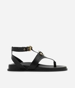 Sandália Sport Sandal Rasteira em PU com Tiras Sobreposta e Argola