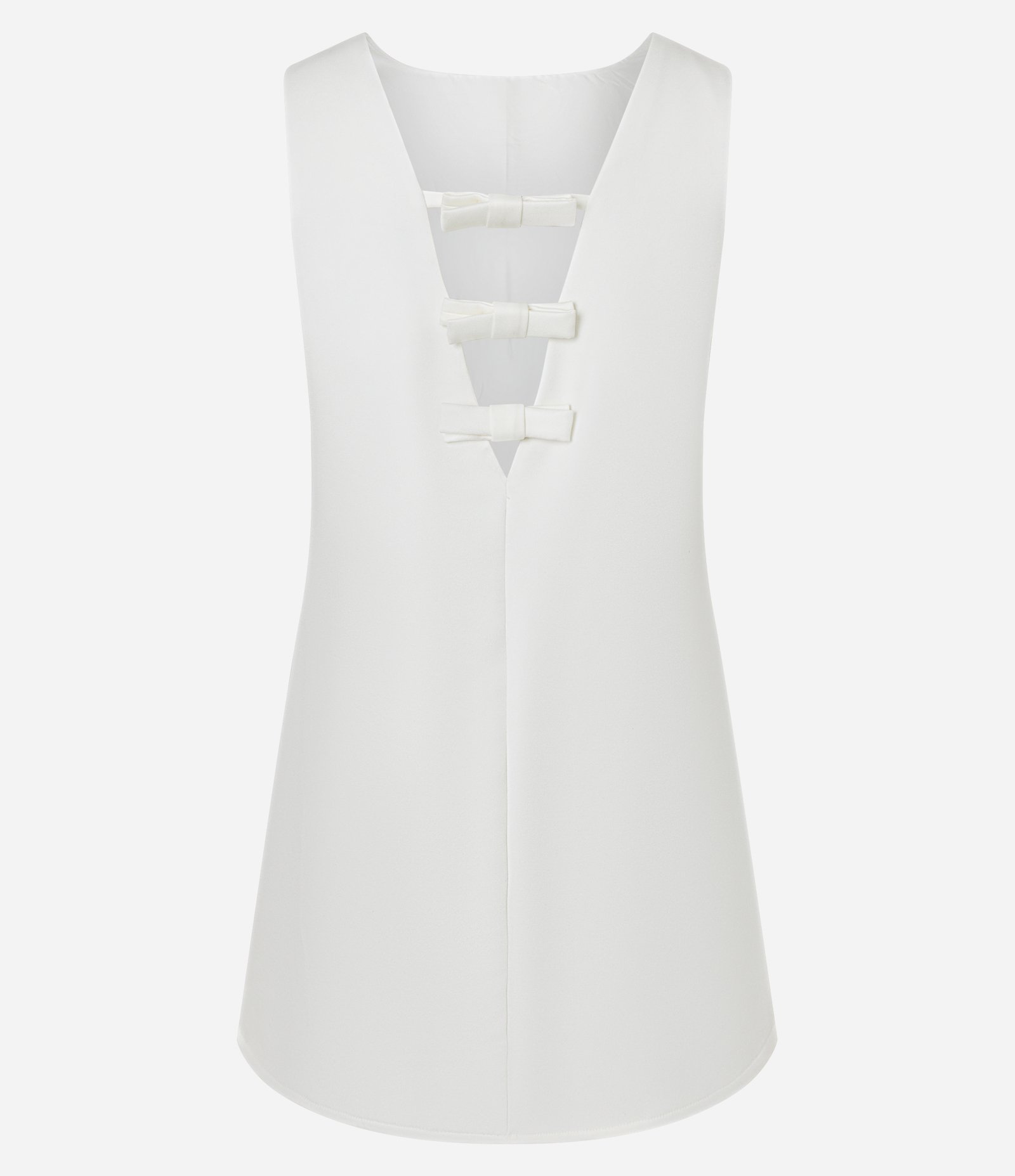 Vestido Curto em Crepe com Laços nas Costas Decotadas Branco 7