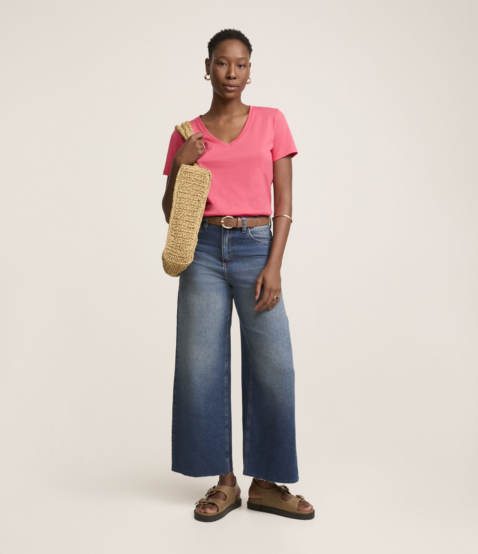 Blusa Básica em Algodão Peruano com Decote V Rosa Terracota 2