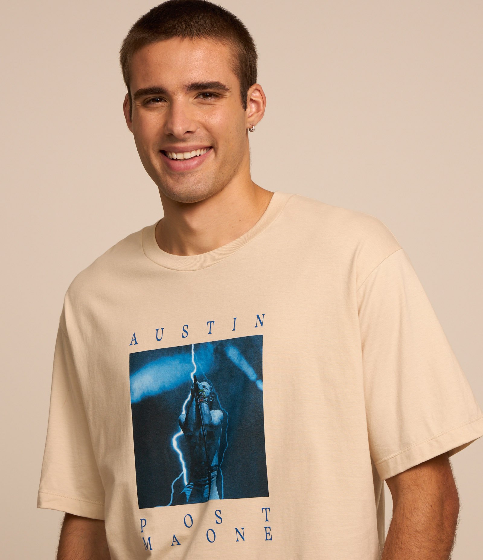 Camiseta Boxy em Algodão com Estampa Post Malone Bege 3