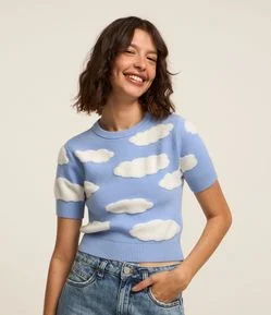 Blusa em Tricô com Nuvens Atoalhadas