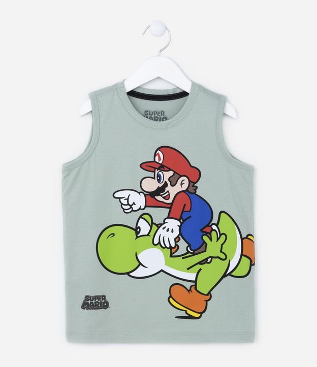 Camiseta Regata Infantil em Algodão Estampa Mario e Yoshi - Tam 3 a 10 anos