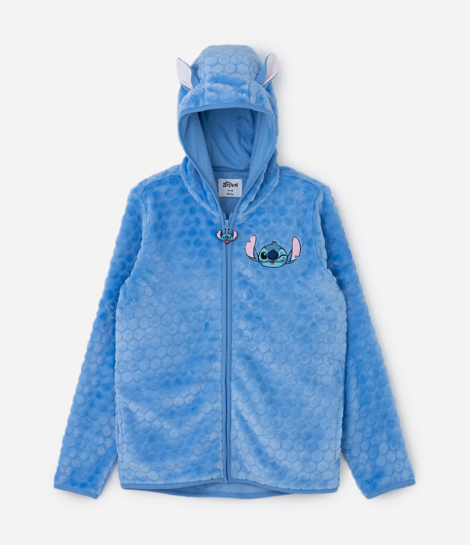 Jaqueta Infantil em Fleece com Bordado Stitch e Capuz com Orelinhas - Tam 5 A 14 Anos Azul 1