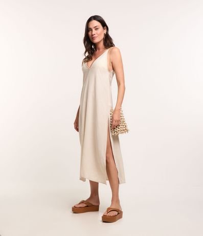 Saída de Praia Vestido em Viscose com Decotes Profundos