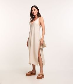 Saída de Praia Vestido em Viscose com Decotes Profundos