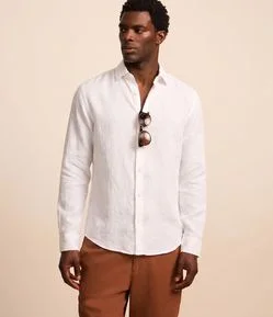 Camisa Comfort em Linho Puro e Gola com Lapela