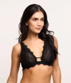 Sutiã sem Bojo com Aro em Renda Floral com Transparência