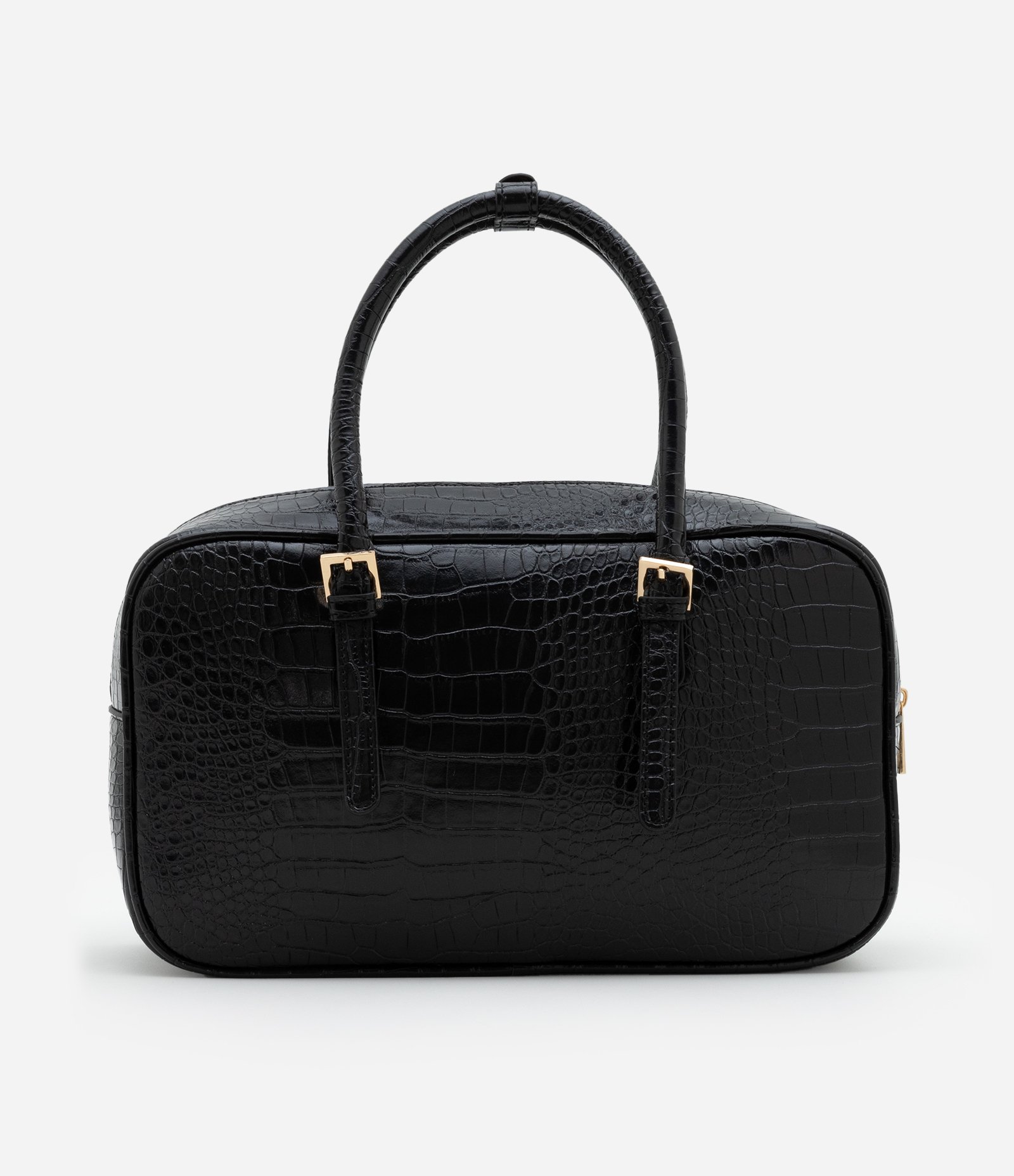 Bolsa Média em PU com Alça de Mão em Croco com Detalhe de Espelinho Preto 3