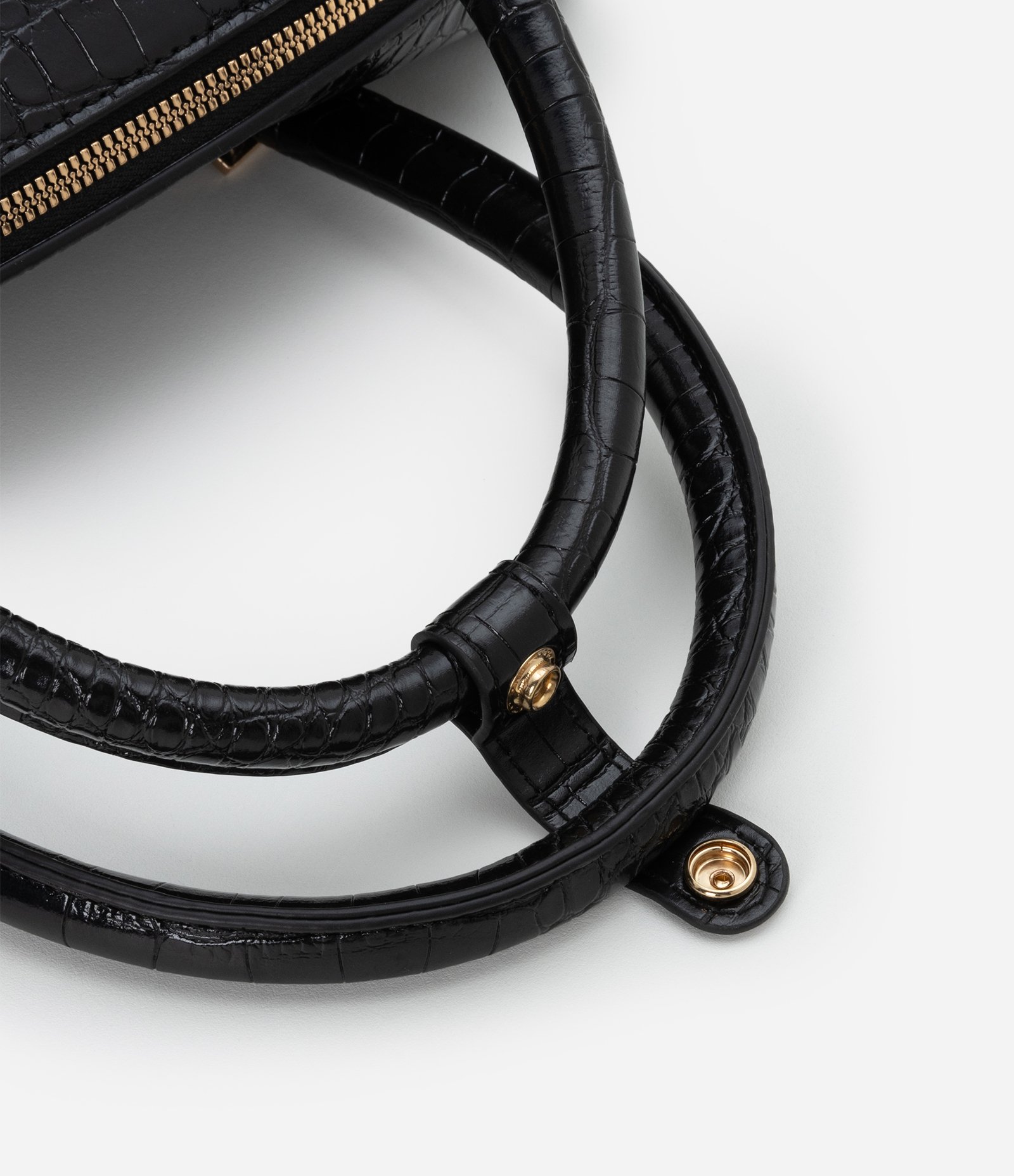 Bolsa Média em PU com Alça de Mão em Croco com Detalhe de Espelinho Preto 4