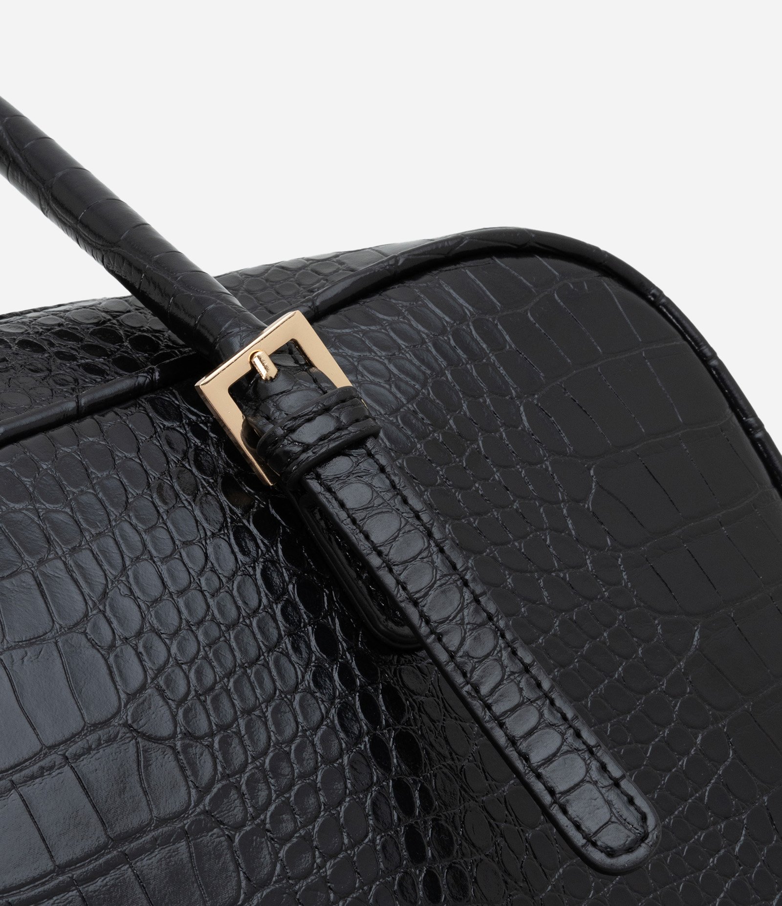 Bolsa Média em PU com Alça de Mão em Croco com Detalhe de Espelinho Preto 5