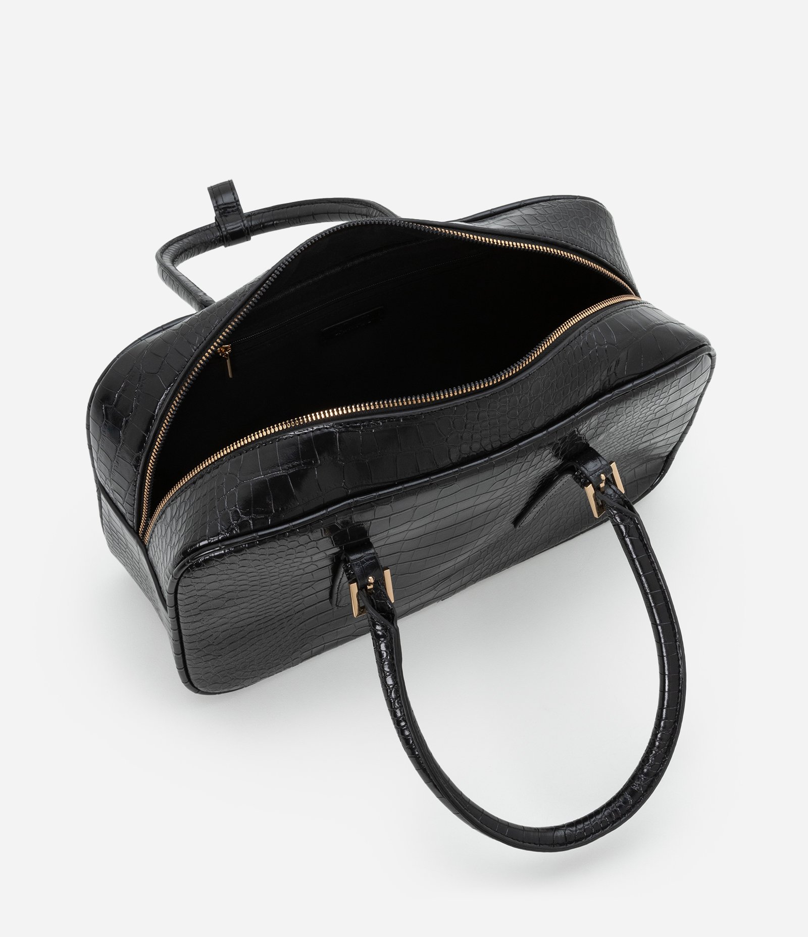 Bolsa Média em PU com Alça de Mão em Croco com Detalhe de Espelinho Preto 6
