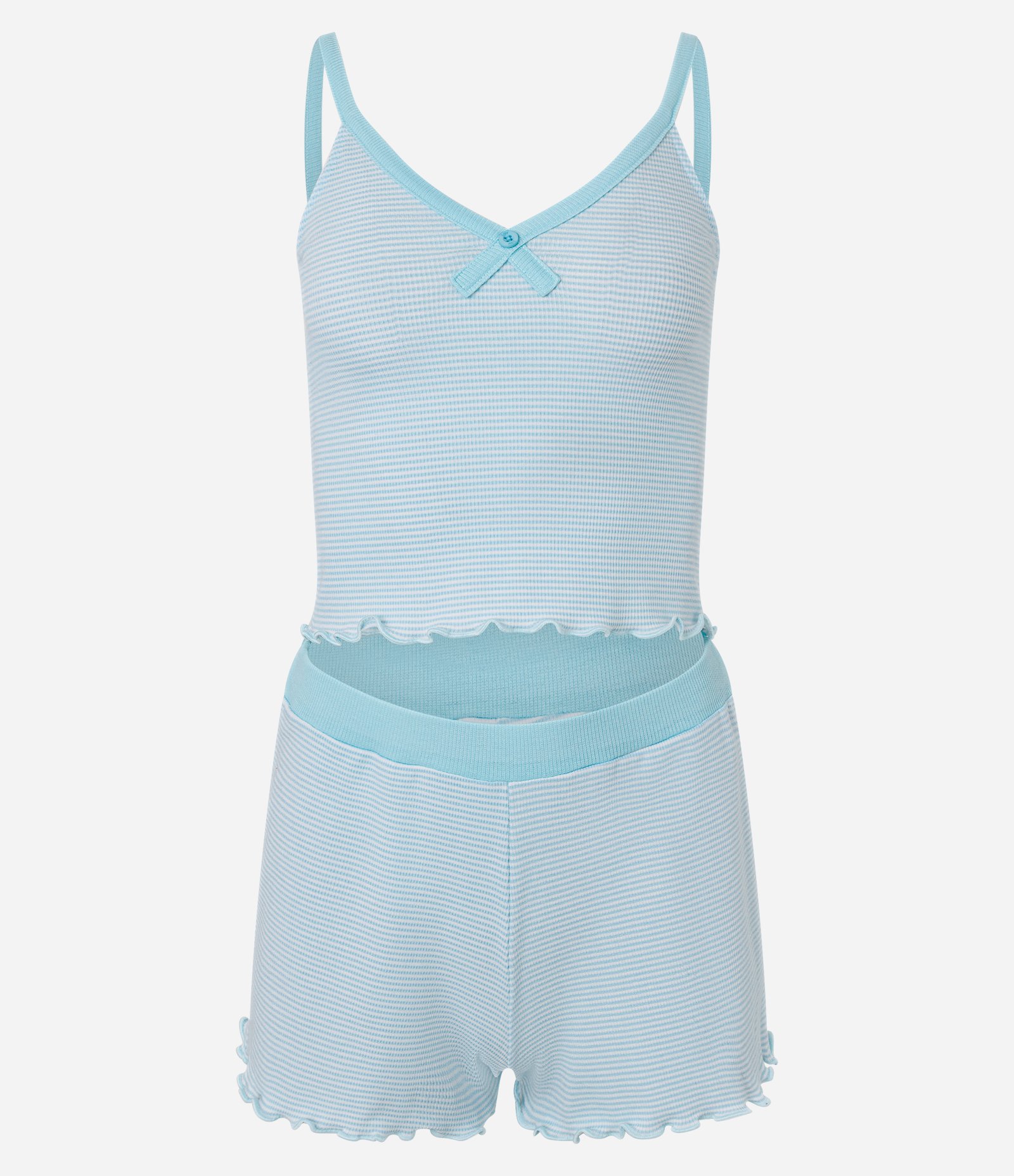 Pijama Short Doll em Viscose com Alças finas e Estampa listras Azul 5