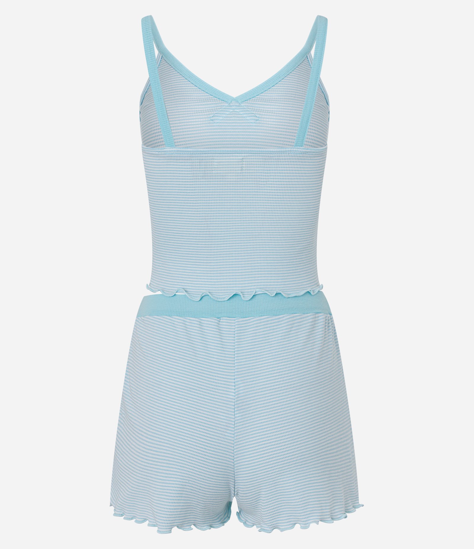 Pijama Short Doll em Viscose com Alças finas e Estampa listras Azul 8