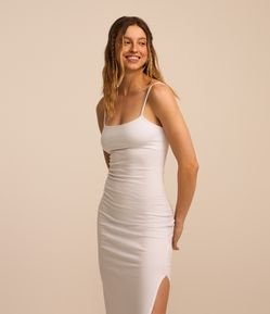Vestido Longo em Cotton com Fenda na Lateral