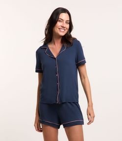 Pijama Americano em Viscose com Abotoamento e Viés Contrastante