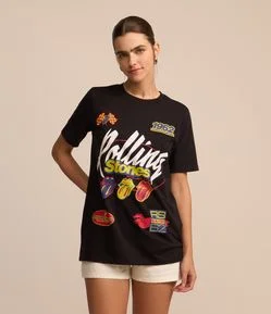 Camiseta Alongada em Algodão com Estampa Rolling Stones
