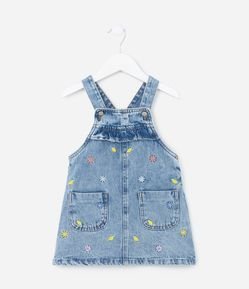 Salopete Infantil em Jeans com Bordados - Tam 1 a 5 anos