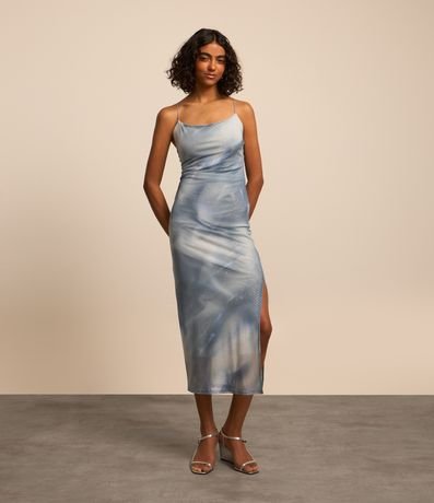 Vestido New Midi em Tule com Manchado Abstrato e Glitter Flocado Menor preço em Vestido New Midi em Tule com Manchado Abstrato e Glitter Flocado