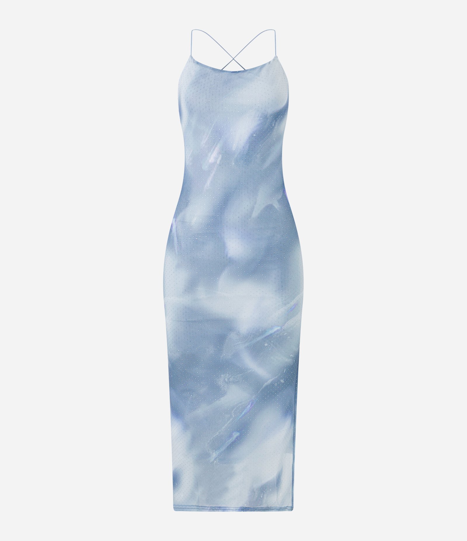 Vestido New Midi em Tule com Manchado Abstrato e Glitter Flocado Azul 7