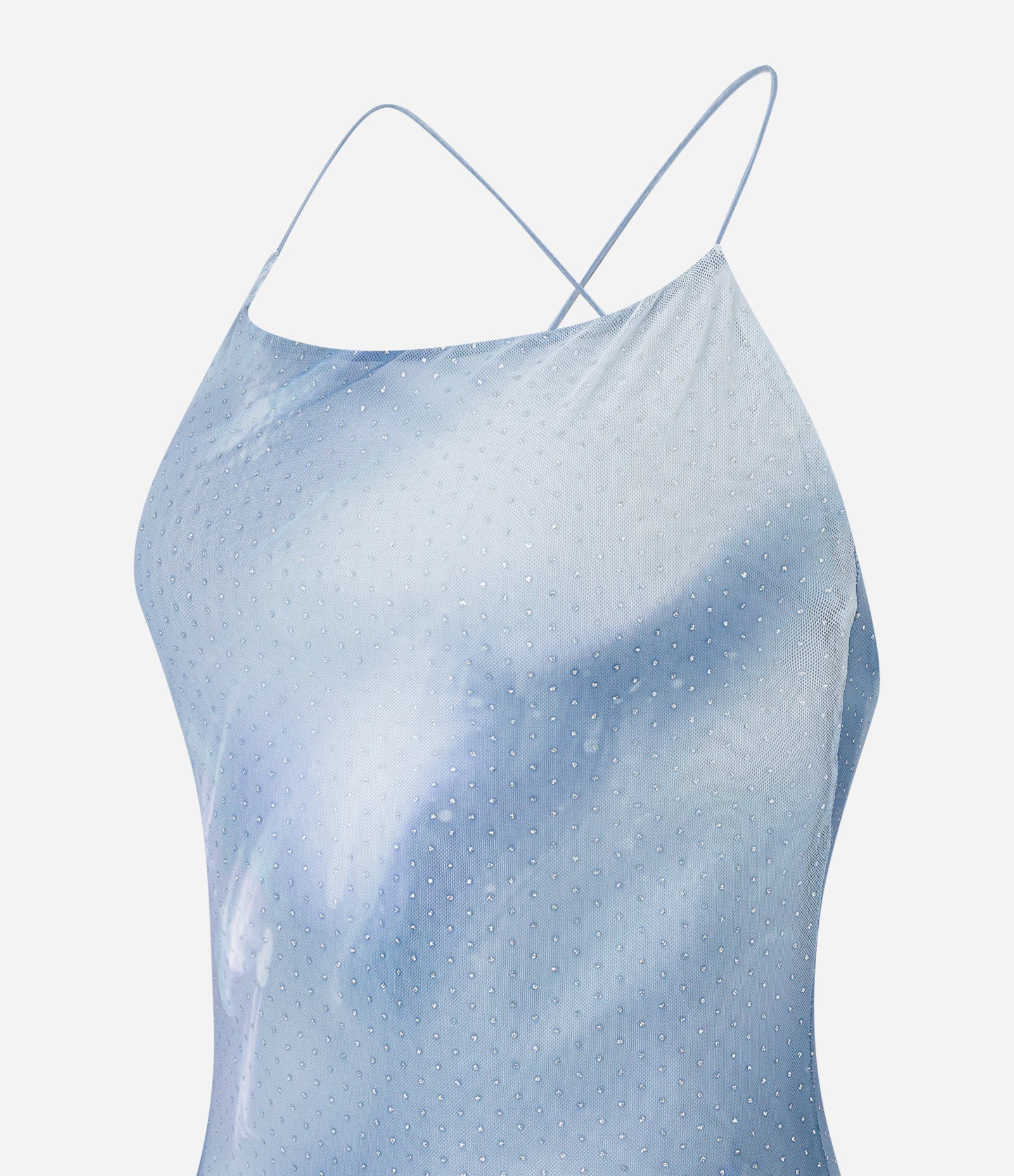 Vestido New Midi em Tule com Manchado Abstrato e Glitter Flocado Azul 8