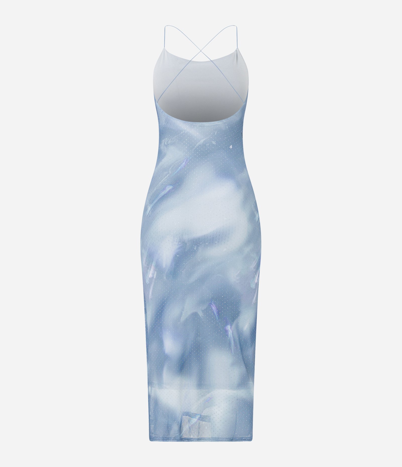 Vestido New Midi em Tule com Manchado Abstrato e Glitter Flocado Azul 9