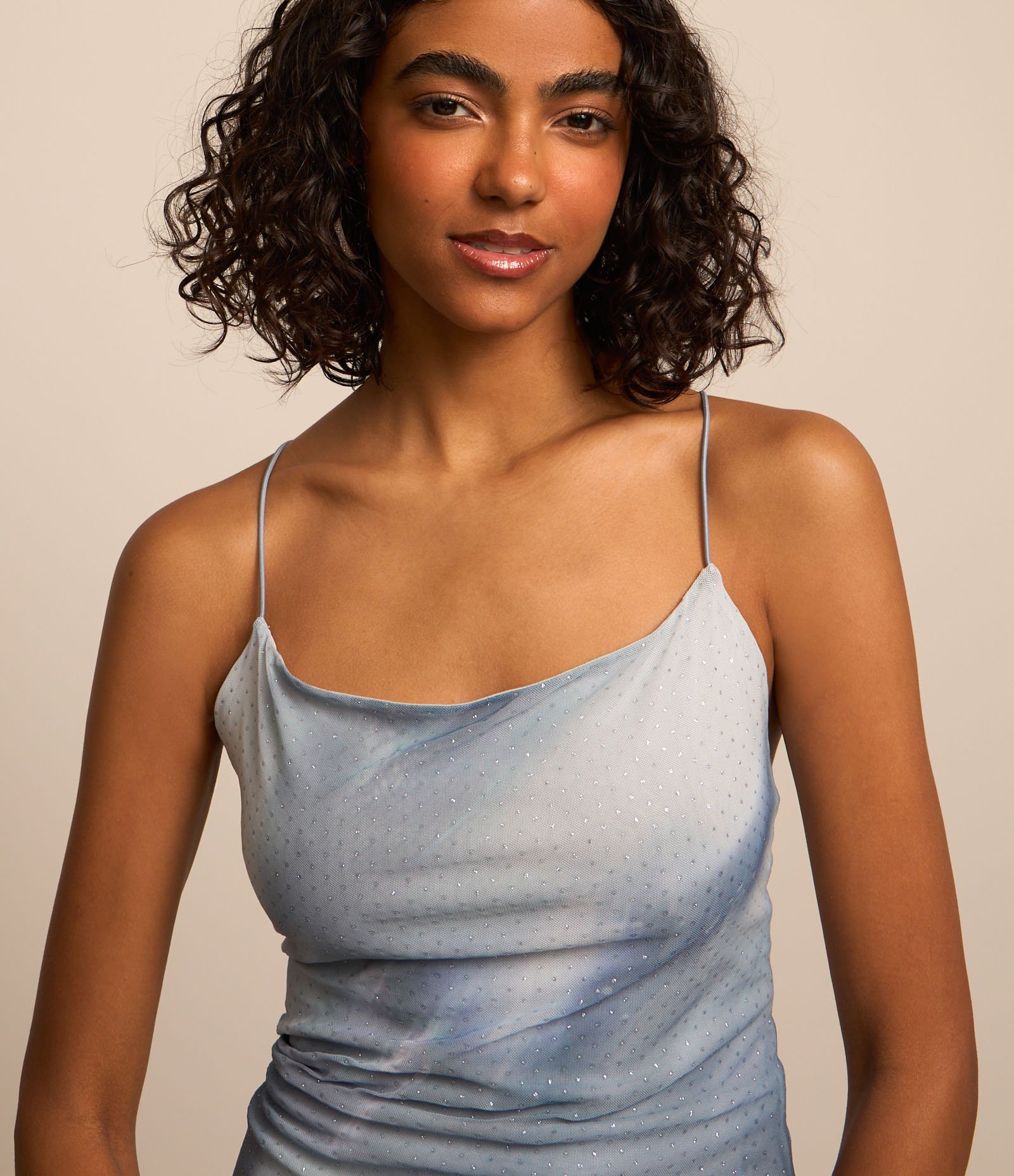 Vestido New Midi em Tule com Manchado Abstrato e Glitter Flocado Azul 3