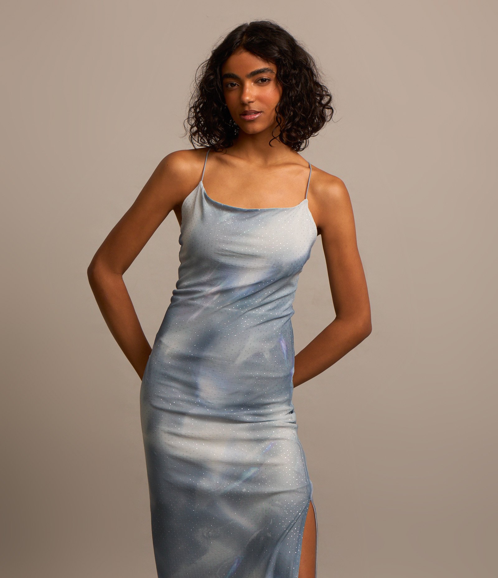 Vestido New Midi em Tule com Manchado Abstrato e Glitter Flocado Azul 5