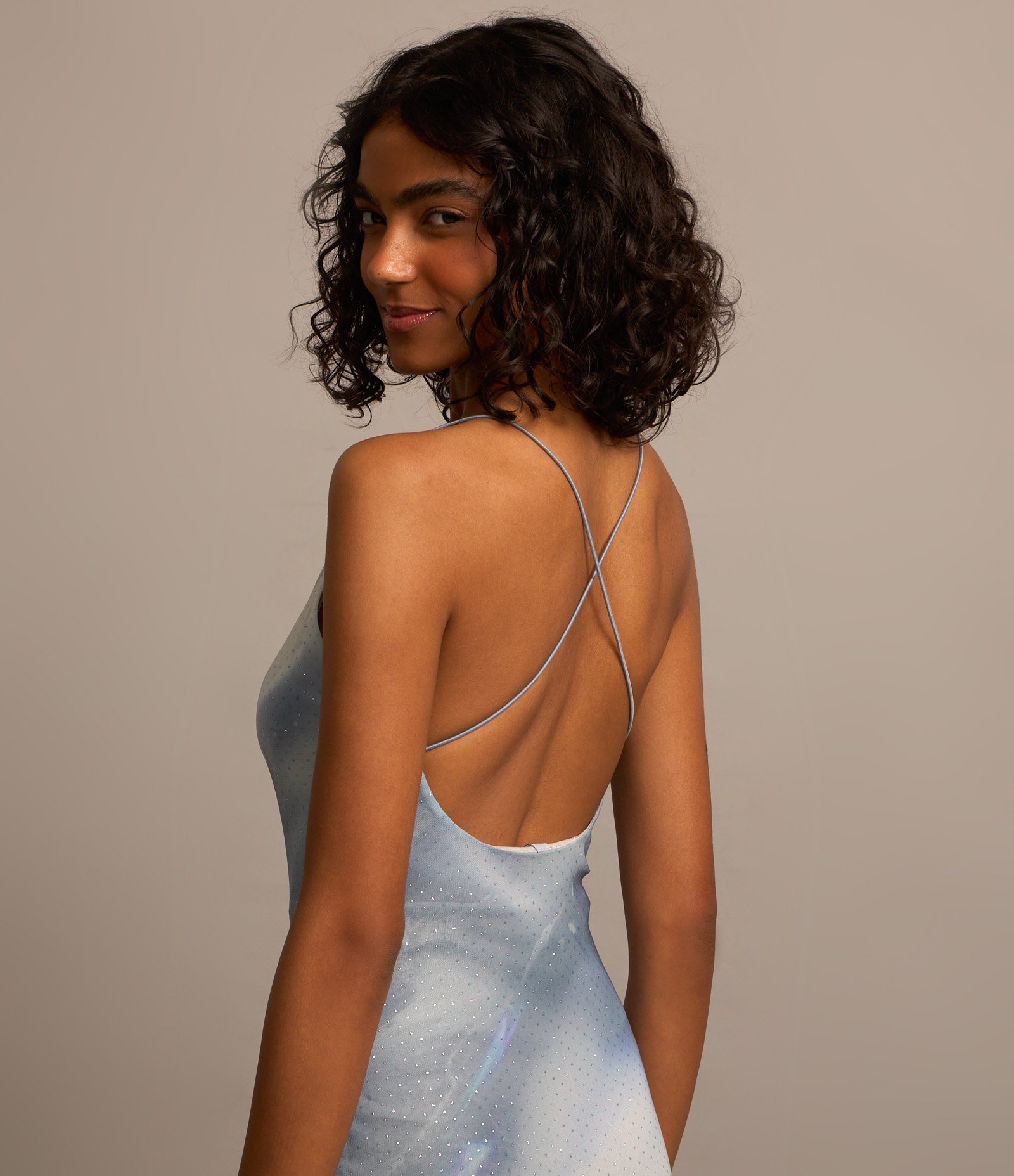 Vestido New Midi em Tule com Manchado Abstrato e Glitter Flocado Azul 6