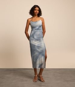 Vestido New Midi em Tule com Manchado Abstrato e Glitter Flocado