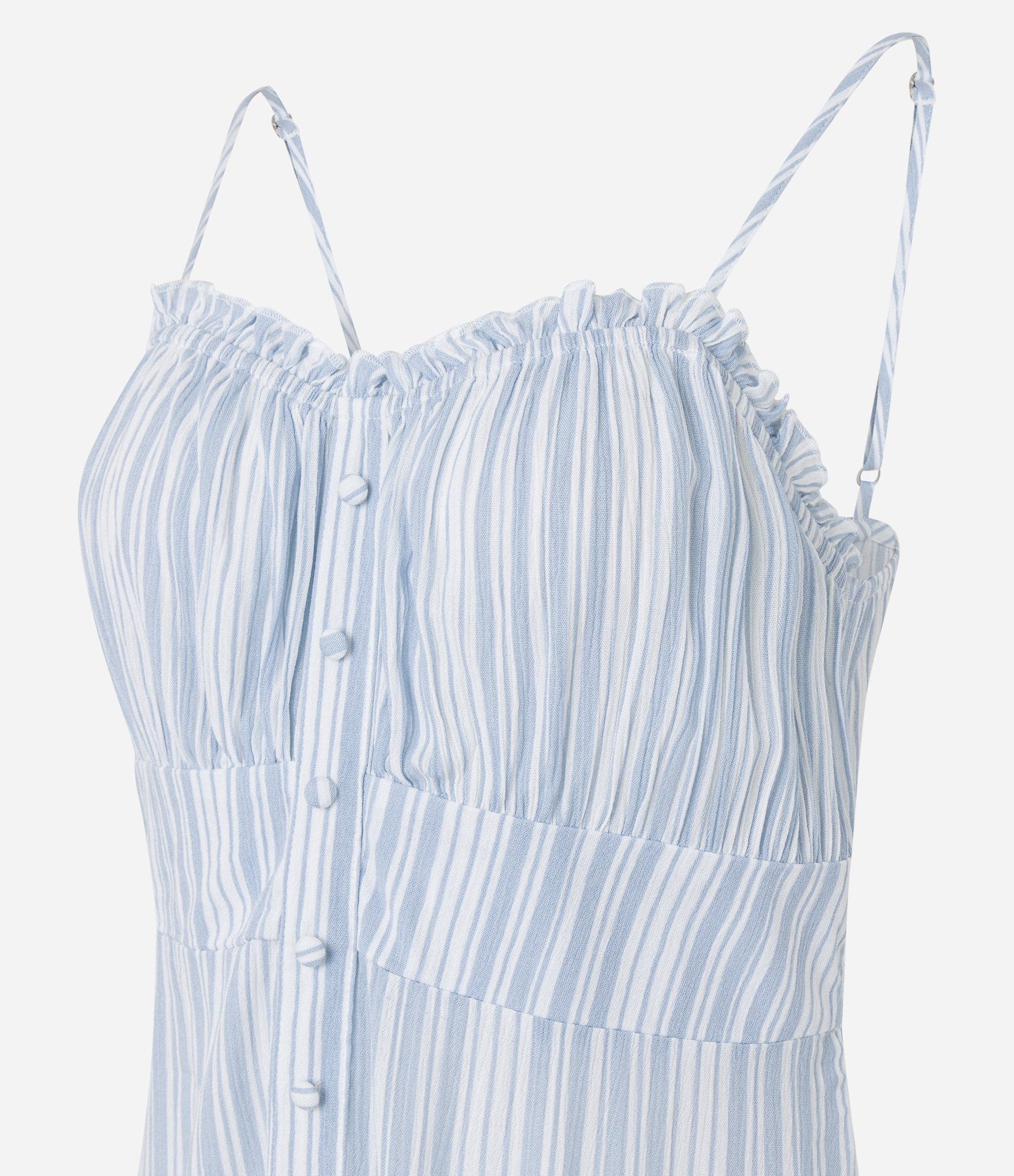 Vestido Curto Listrado em Viscose com Babados Azul 6