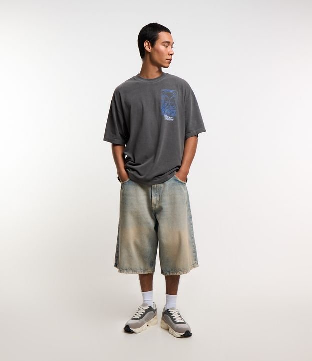Bermuda Jorts Super Baggy  em Jeans com Cinto Amarração