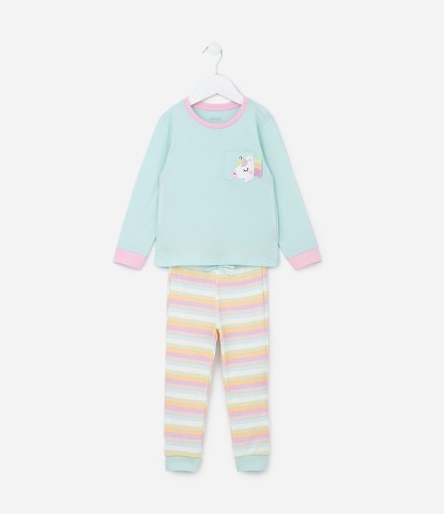 Pijama Infantil Longo em Algodão Estampa Unicórnio com Franjinhas - Tam 2 a 4 Anos