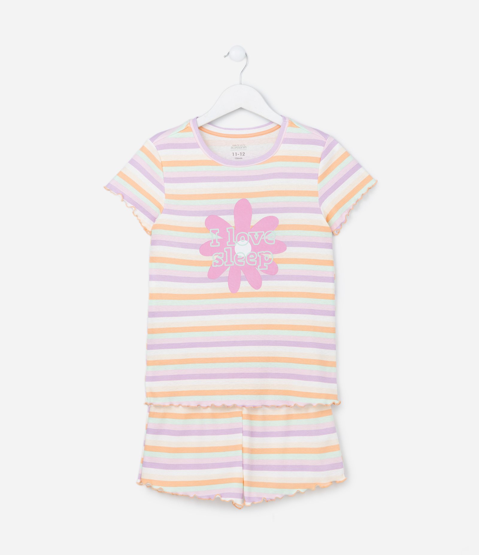 Pijama Infantil Curto com Estampa Listras e Flor - Tam 5 a 14 Anos Multicores 1