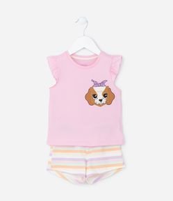 Pijama Curto Infantil com Estampa Cachorrinha - Tam 2 a 4 Anos