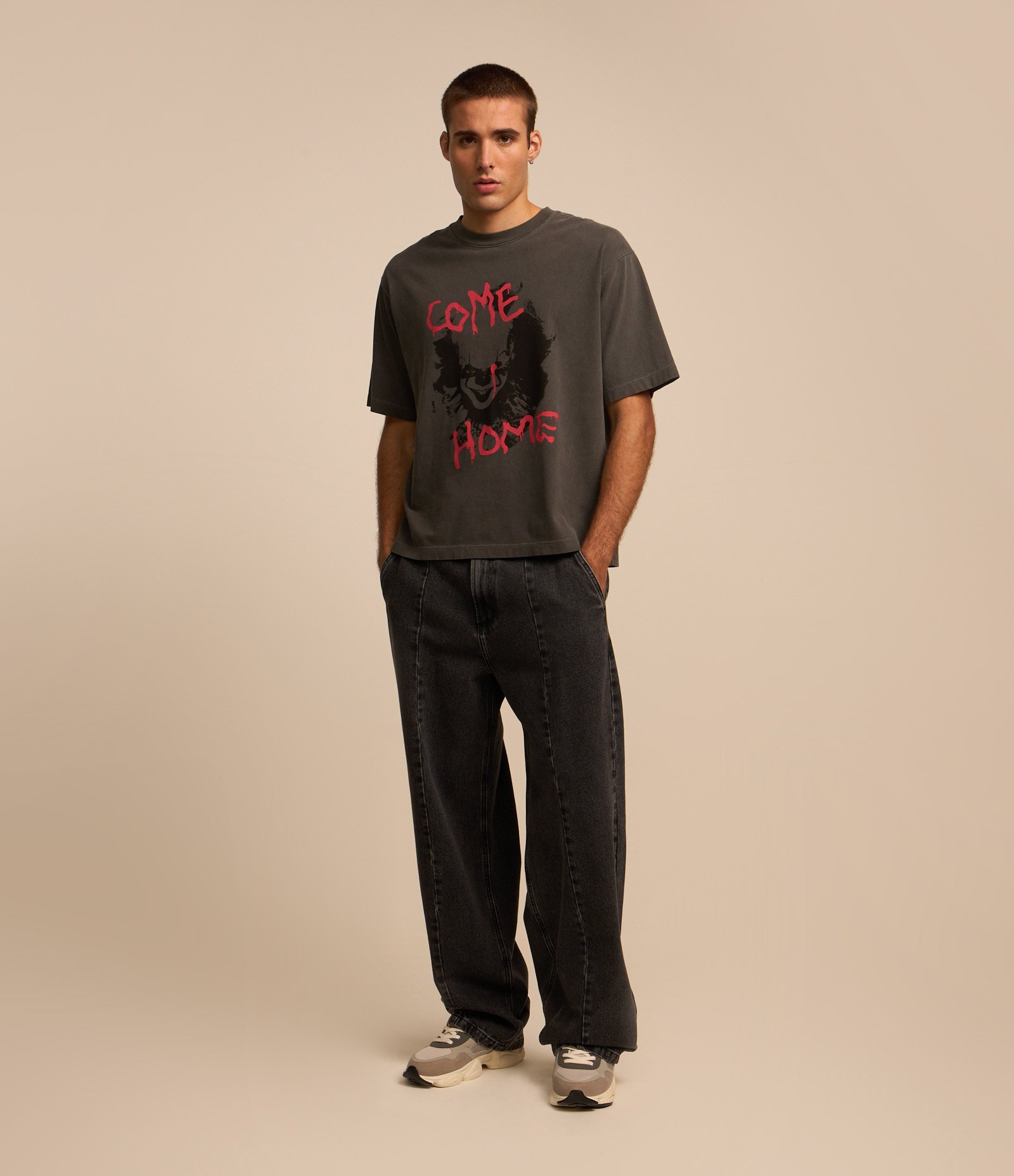 Calça Super Baggy em Jeans com Recorte Frontal Jeans Escuro 1