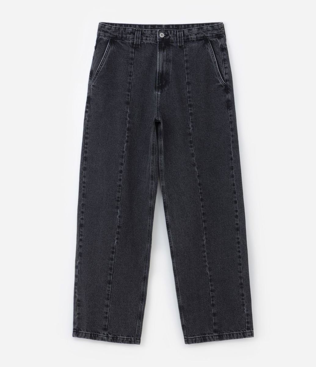 Calça Super Baggy em Jeans com Recorte Frontal Jeans Escuro - Renner