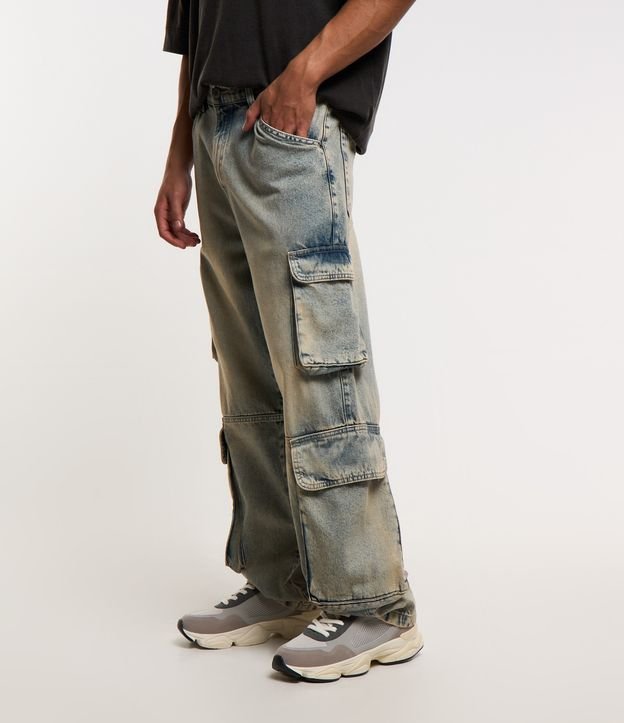 Calça Baggy em Jeans Dirty com Recortes