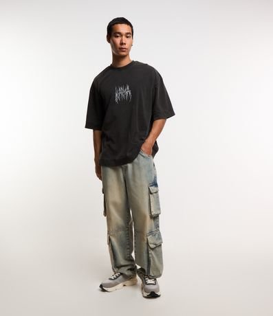 Calça Baggy em Jeans Dirty com Recortes Menor preço em Calça Baggy em Jeans Dirty com Recortes