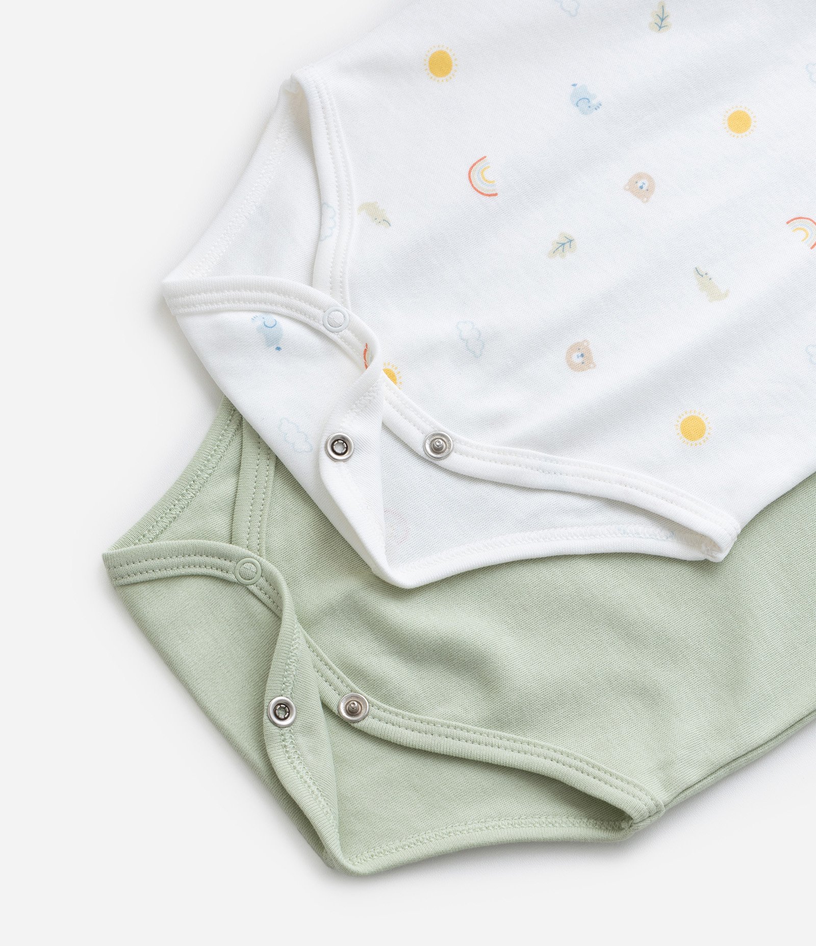 Kit 02 Bodies em Suedine com Estampa Mini Ícones - RN a 18 meses Verde/Branco 4