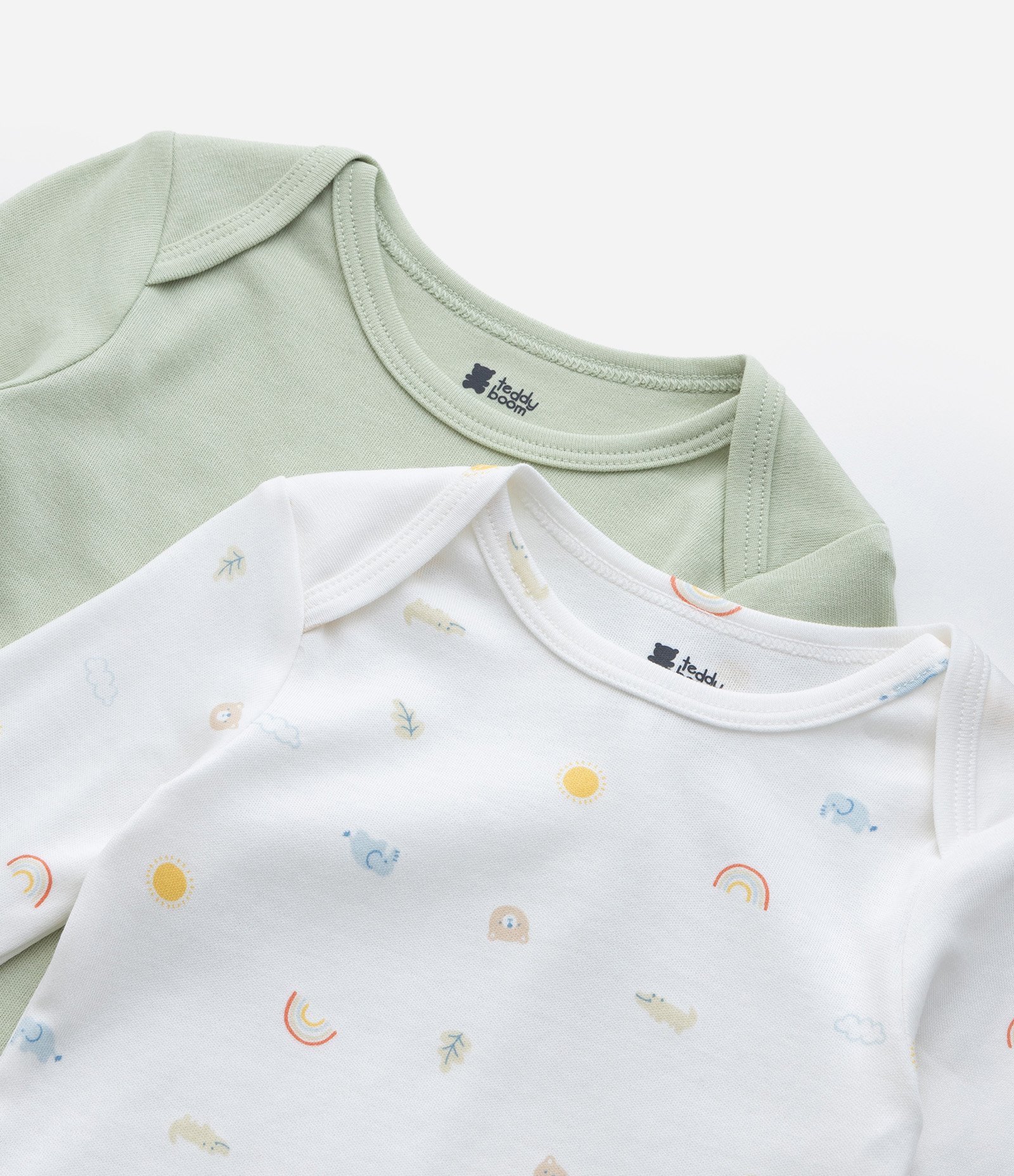 Kit 02 Bodies em Suedine com Estampa Mini Ícones - RN a 18 meses Verde/Branco 7