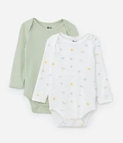 Kit 02 Bodies em Suedine com Estampa Mini Ícones - RN a 18 meses