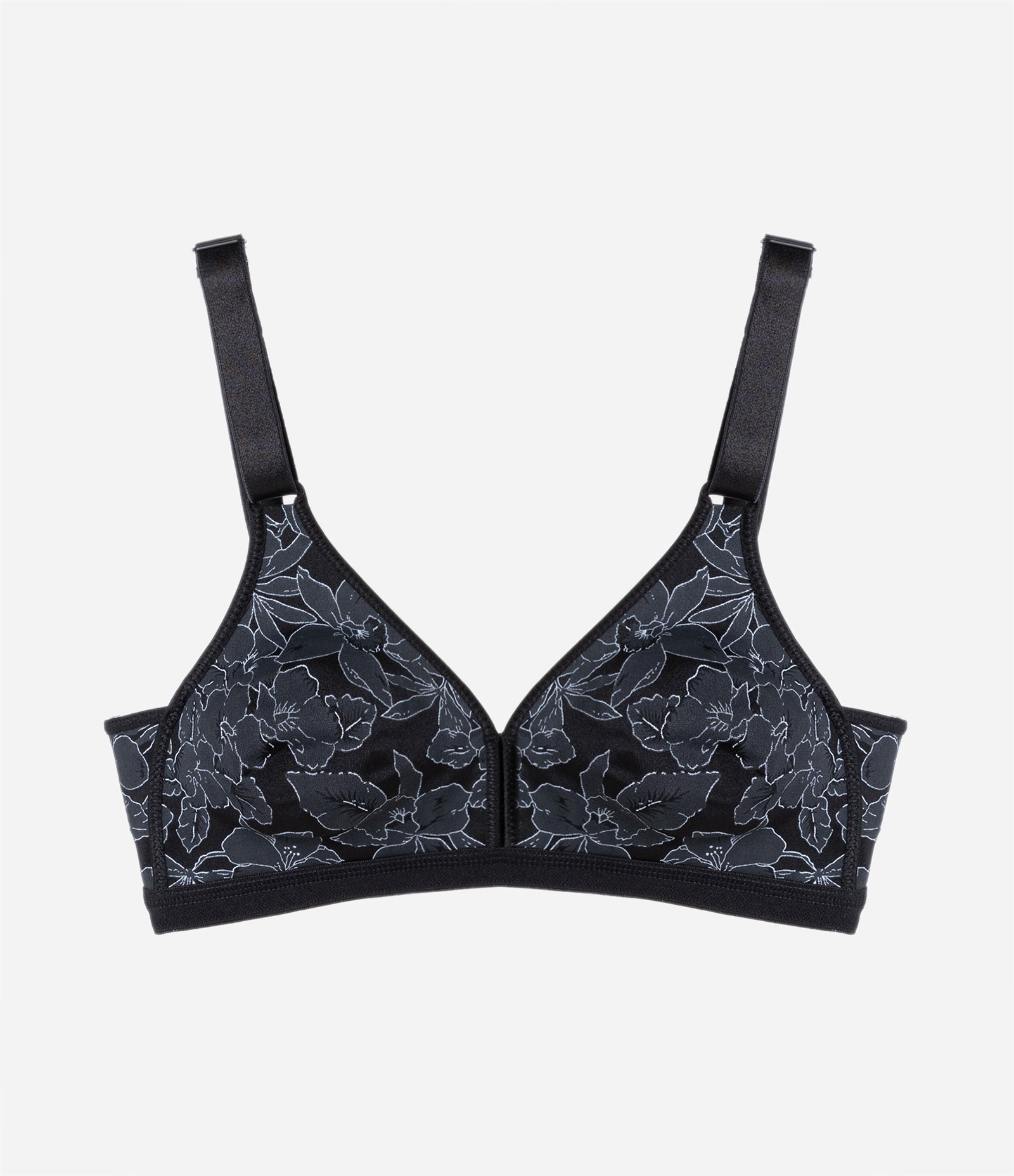 Sutiã sem Bojo e sem Aro em Microfibra com Estampa Floral De Millus Preto 5