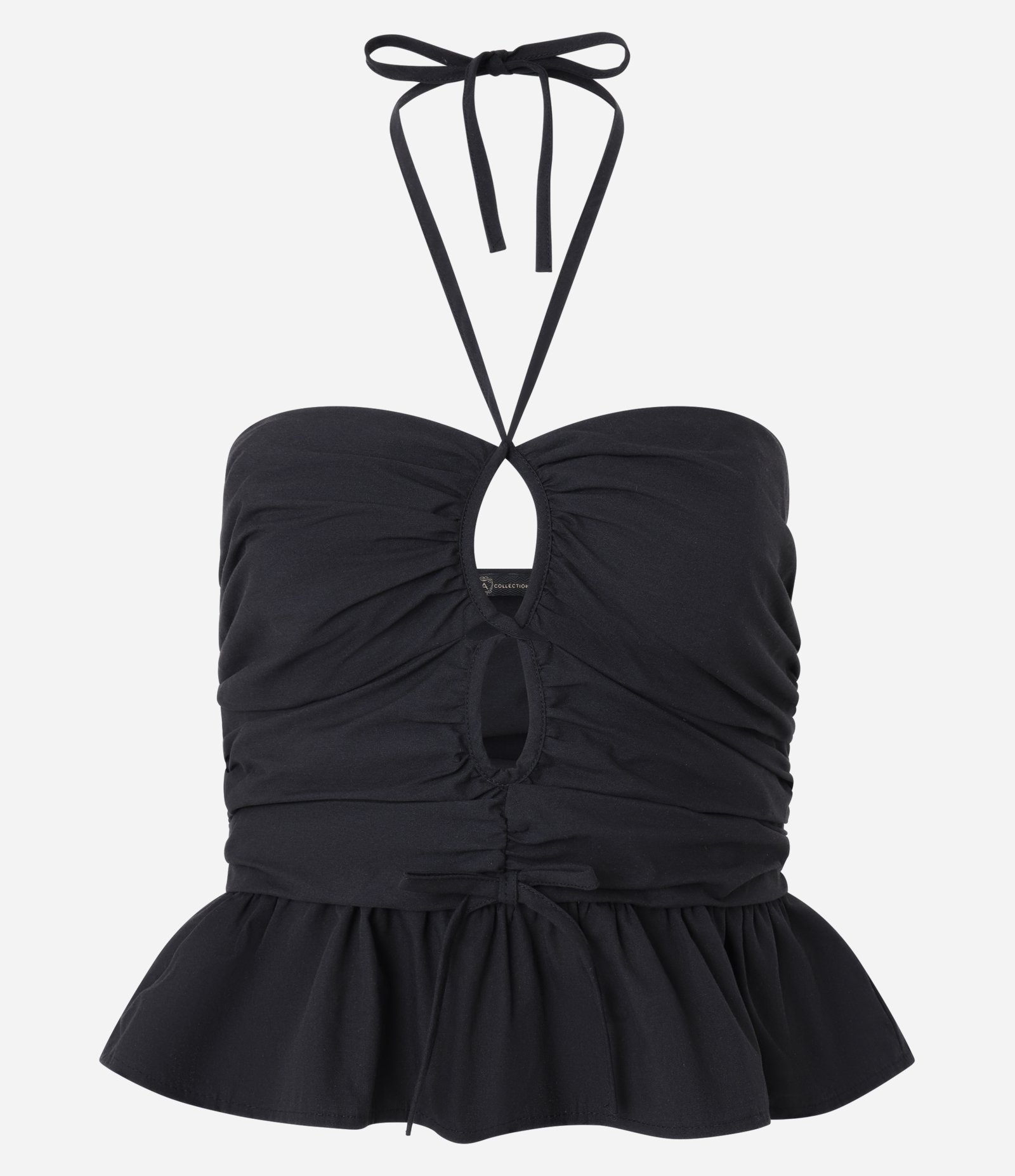Blusa Frente Única em Tricoline com Vazado e Franzidos Preto 1