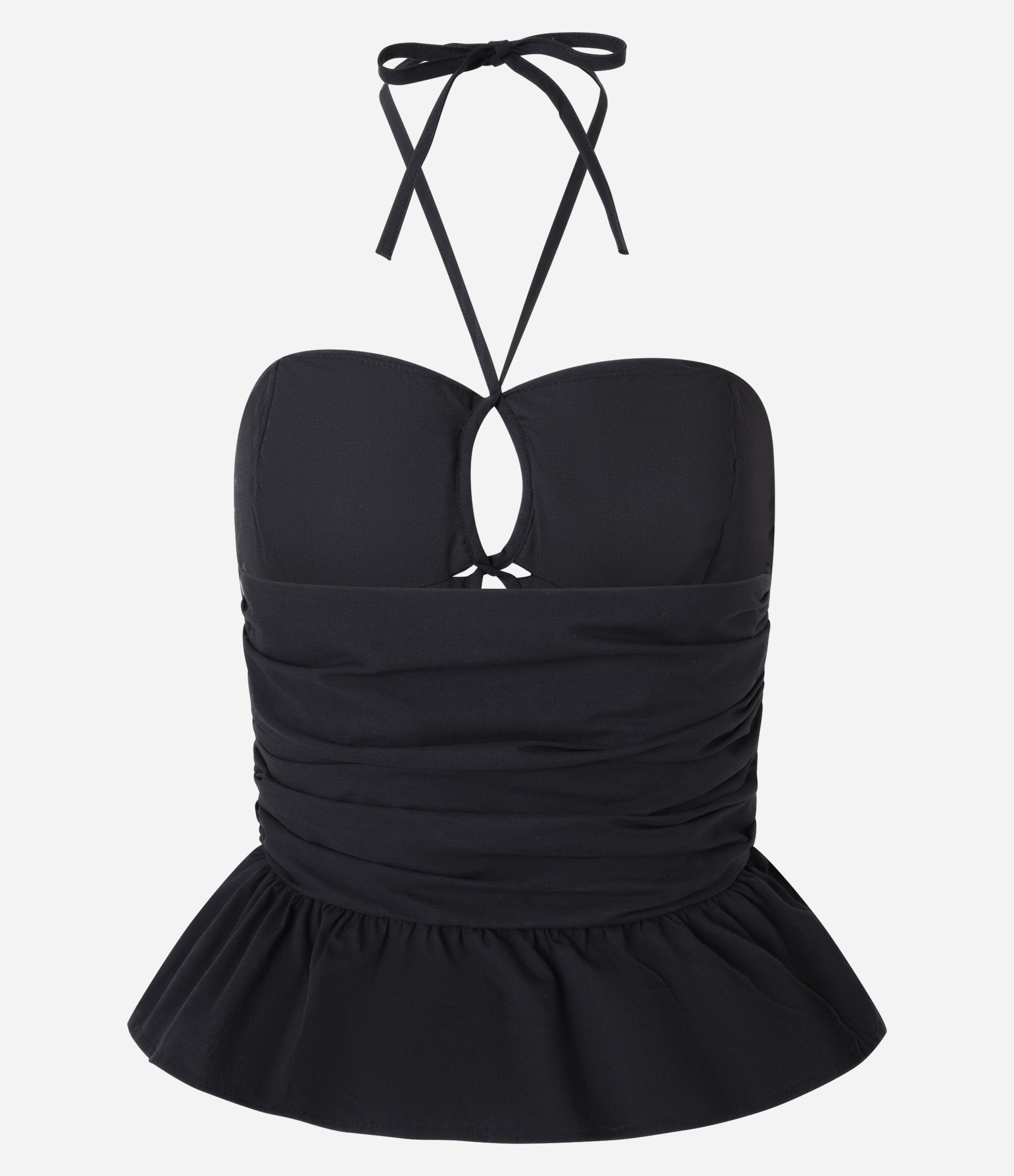 Blusa Frente Única em Tricoline com Vazado e Franzidos Preto 2