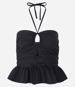 Blusa Frente Única em Tricoline com Vazado e Franzidos