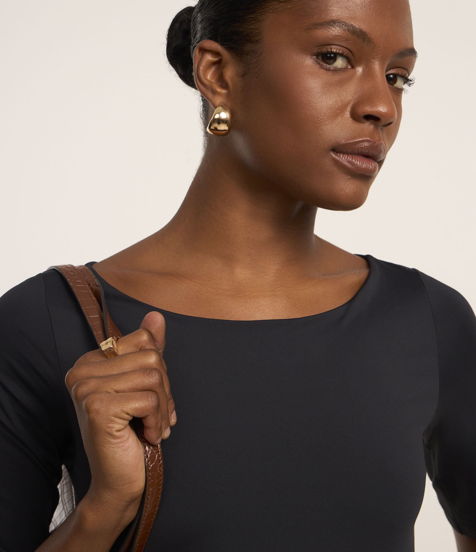 Body em Poliamida com Decote Canoa e Manga 3/4 Preto 3