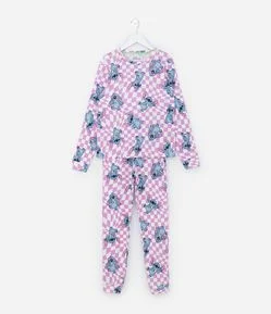 Pijama Infantil Longo em Ribana Estampa Stitch - Tam 5 a 14 anos