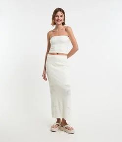 Saia Midi em Tricô com Flor em Jacquard